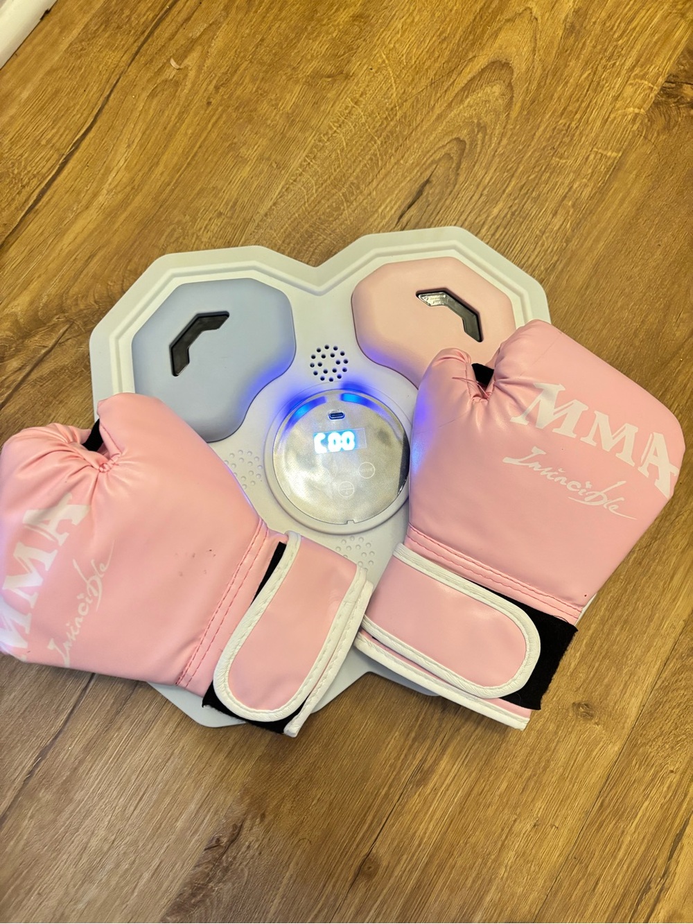 Pink MMA Fitness Boxing Gloves with Electronic Trainer Pad